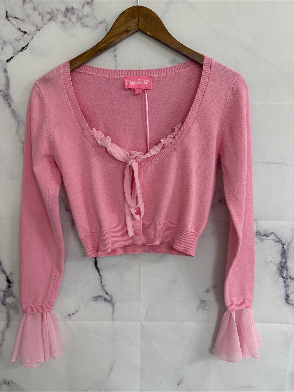 SUGAR THRILLZ Pink, long sleeve crop cardigan size small